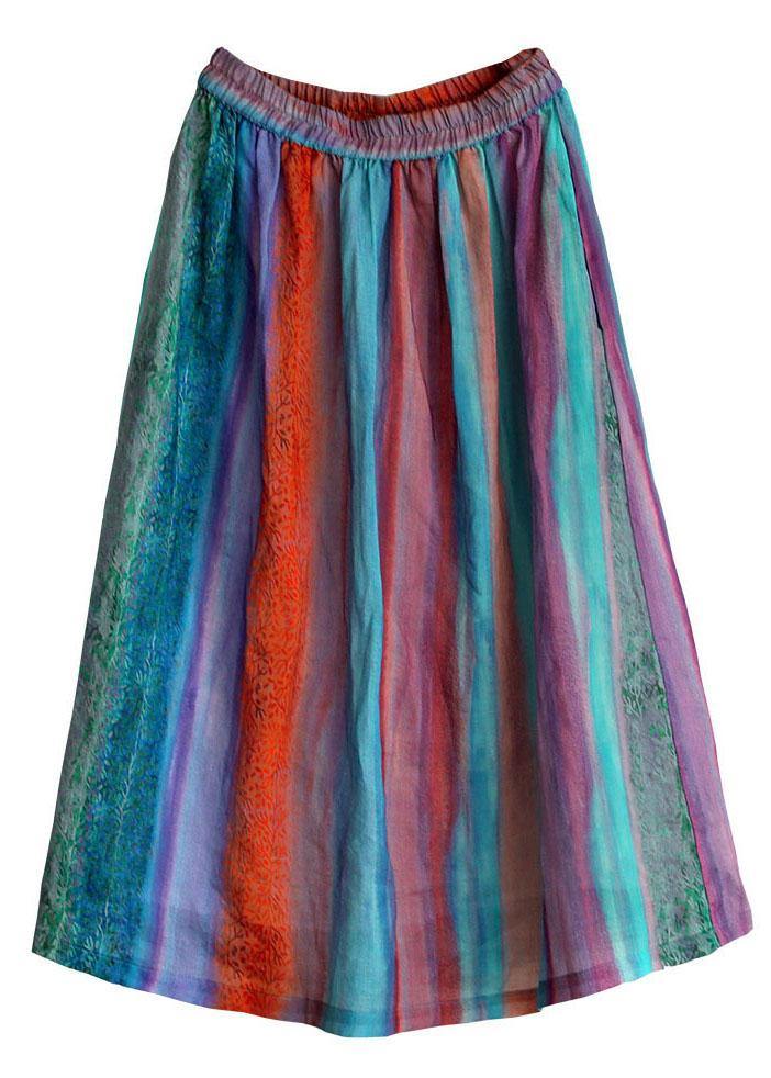 Style Striped Retro Patchwork A Line Skirts Ramie - SooLinen