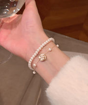 Style White Alloy Pearl Camellia Double Layer Charm Bracelet