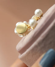 Style White Alloy Pearl Floral Drop Earrings