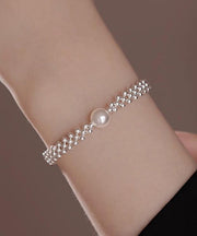 Style White Alloy Weave Pearl Chain Bracelet