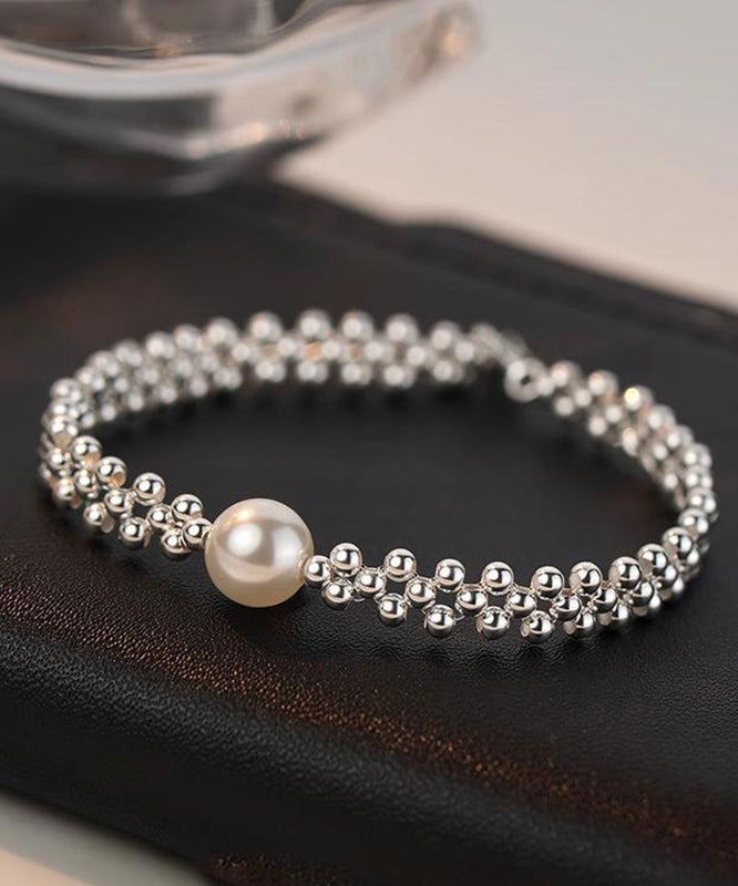 Style White Alloy Weave Pearl Chain Bracelet