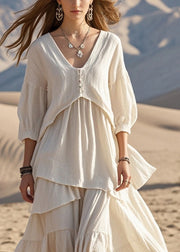 Style White Asymmetrical Cotton Maxi Dresses Bracelet Sleeve