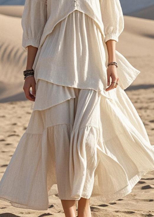 Style White Asymmetrical Cotton Maxi Dresses Bracelet Sleeve