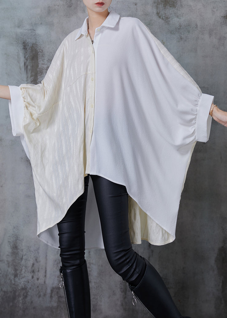 Style White Asymmetrical Patchwork Cotton Long Shirts Spring