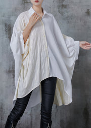 Style White Asymmetrical Patchwork Cotton Long Shirts Spring