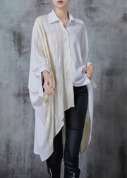 Style White Asymmetrical Patchwork Cotton Long Shirts Spring