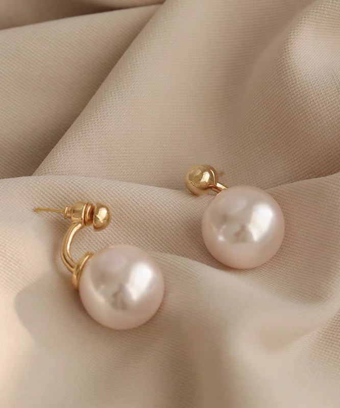 Style White Copper Overgild Pearl Stud Earrings