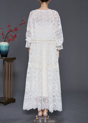 Style White Embroidered Lace Holiday Dress Two Pieces Set Spring