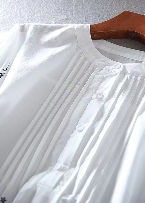 Style White Embroidered Wrinkled Cotton Blouses Summer