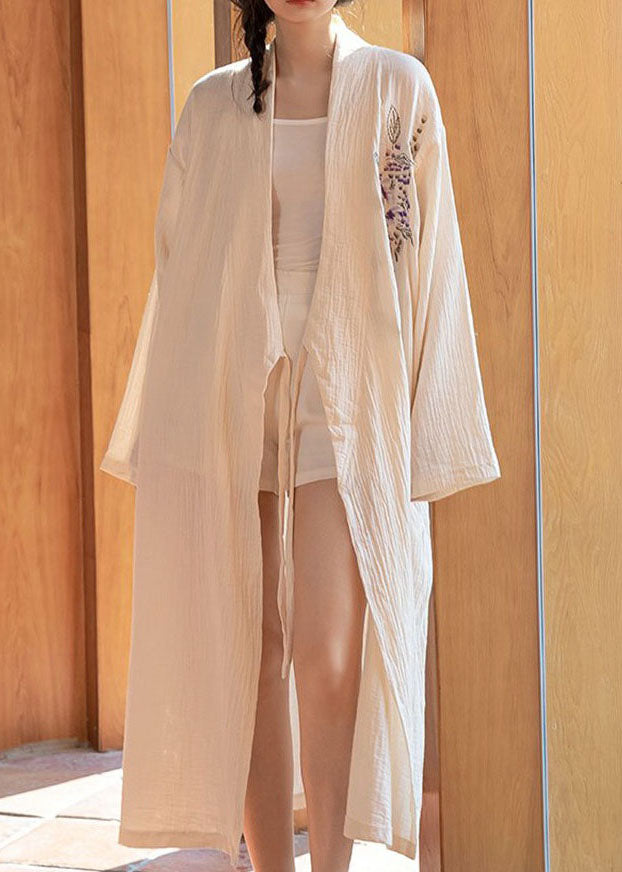 Style White Embroideried Lace Up Patchwork Cotton Dress Long Sleeve