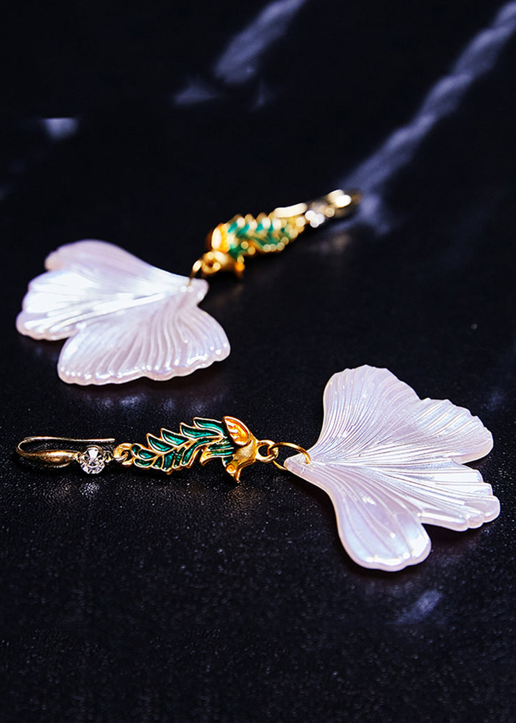Style White Ginkgo Leaf Peacock Gilding Drop Earrings