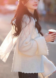 Style White Hollow Out Lace Up Knit Sweaters Spring