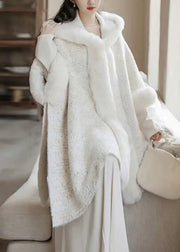 Style White Hooded Fur Patchwork Mink Hair Knitted Cardigan Spring