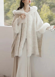 Style White Hooded Fur Patchwork Mink Hair Knitted Cardigan Spring