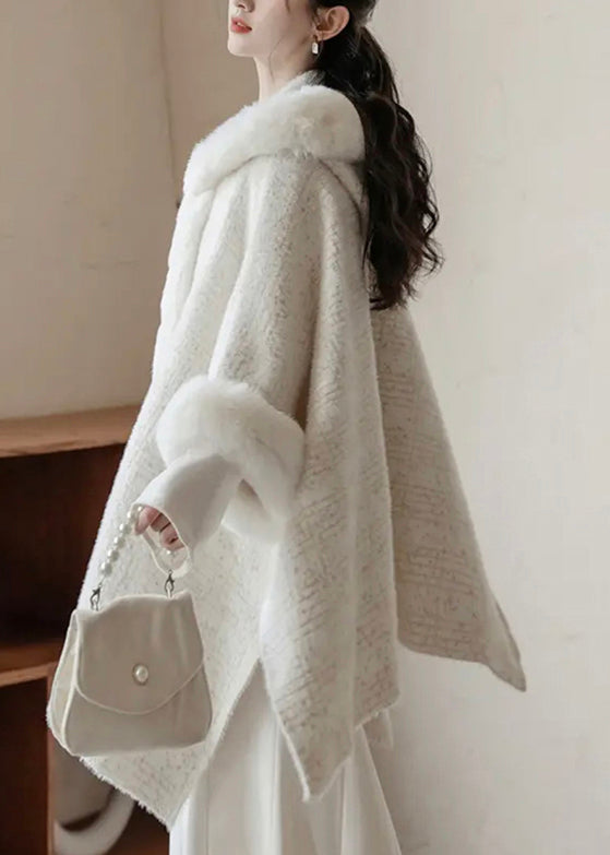 Style White Hooded Fur Patchwork Mink Hair Knitted Cardigan Fall