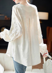 Style White Nail Bead Jacquard Chiffon Blouses Spring