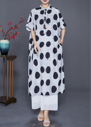 Style White Oversized Dot Print Silk Shirt Dress Summer