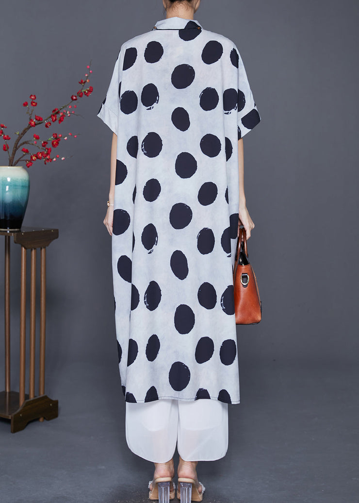 Style White Oversized Dot Print Silk Shirt Dress Summer