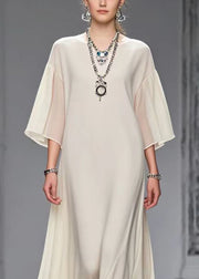 Style White Oversized Draping Chiffon Dress Bracelet Sleeve