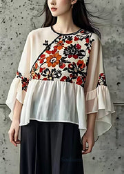 Style White Oversized Patchwork Cotton Shirts Flare Sleeve