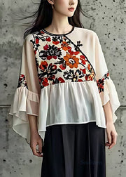 Style White Oversized Patchwork Cotton Shirts Flare Sleeve