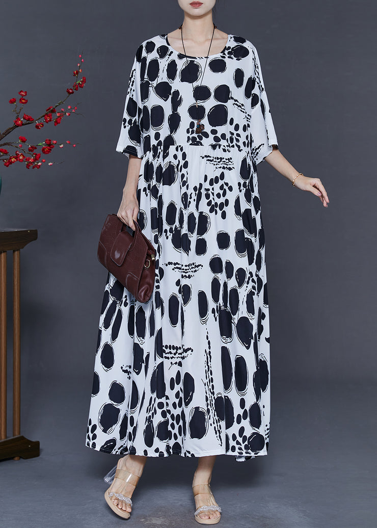 Style White Oversized Print Chiffon Holiday Dress Summer