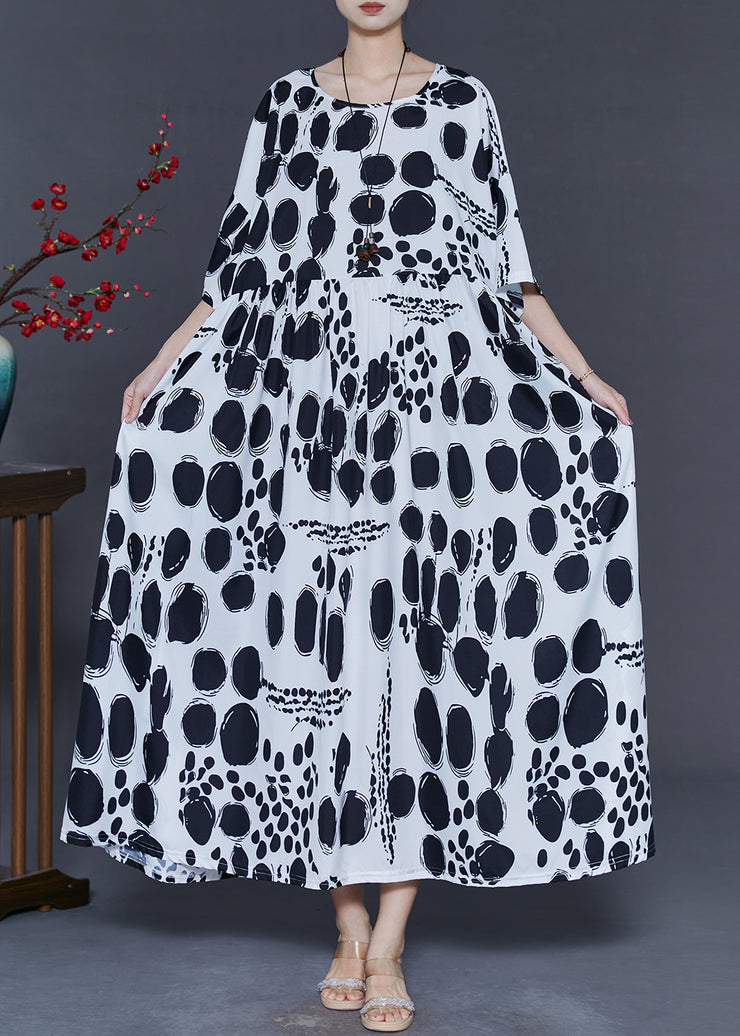 Style White Oversized Print Chiffon Holiday Dress Summer