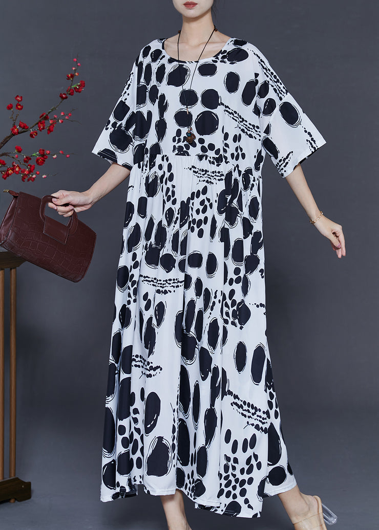 Style White Oversized Print Chiffon Holiday Dress Summer