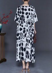 Style White Oversized Print Chiffon Holiday Dress Summer