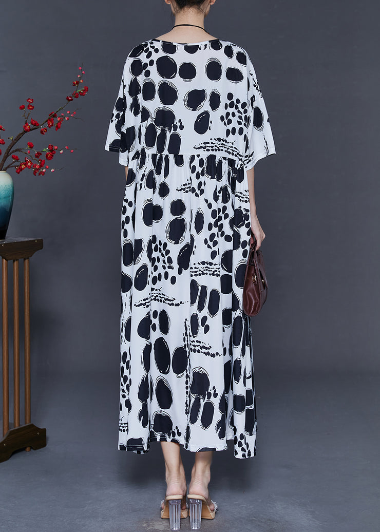 Style White Oversized Print Chiffon Holiday Dress Summer