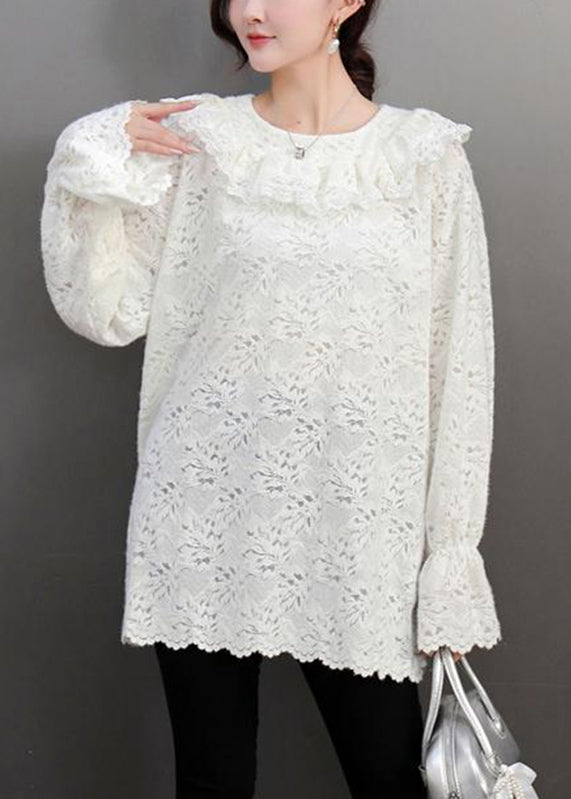 Style White Peter Pan Collar Lace Tops Petal Sleeve