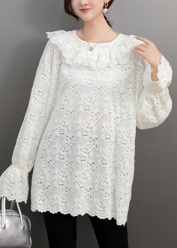 Style White Peter Pan Collar Lace Tops Petal Sleeve