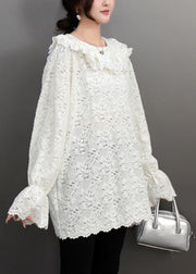 Style White Peter Pan Collar Lace Tops Petal Sleeve