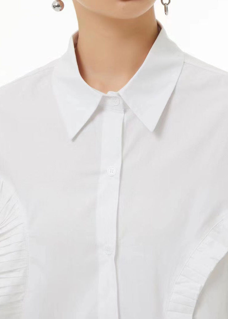 Style White Peter Pan Collar Wrinkled Cotton Shirt Top Summer