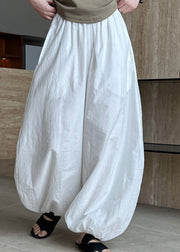 Style White Pockets Elastic Waist Cotton Lantern Pants Summer