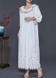 Style White Ruffled Embroidered Cotton Long Dress Spring