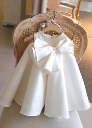 Style White Sequins Bow Kids Long Dress Sleeveless