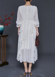 Style White Square Collar Ruffled Chiffon Long Dresses Fall