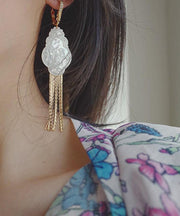 Style White Sterling Silver Floral Bird Tassel Drop Earrings