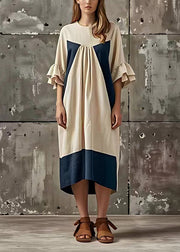 Style White Wrinkled Patchwork Cotton Dresses Flare Sleeve