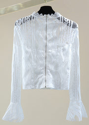 Style White Zippered Hollow Out Lace Top Spring