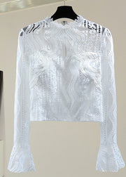 Style White Zippered Hollow Out Lace Top Spring