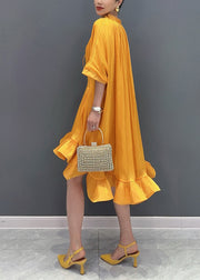 Style Yellow V Neck Low High Design Long Dress Summer