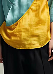 Style Yellow V Neck Silk Top Short Sleeve