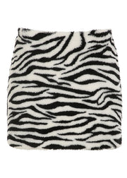 Style Zebra Pattern Black High Waist Faux Fur Skirt Spring