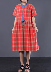 Style red plaid cotton clothes For Women patchwork color long summer Dresses