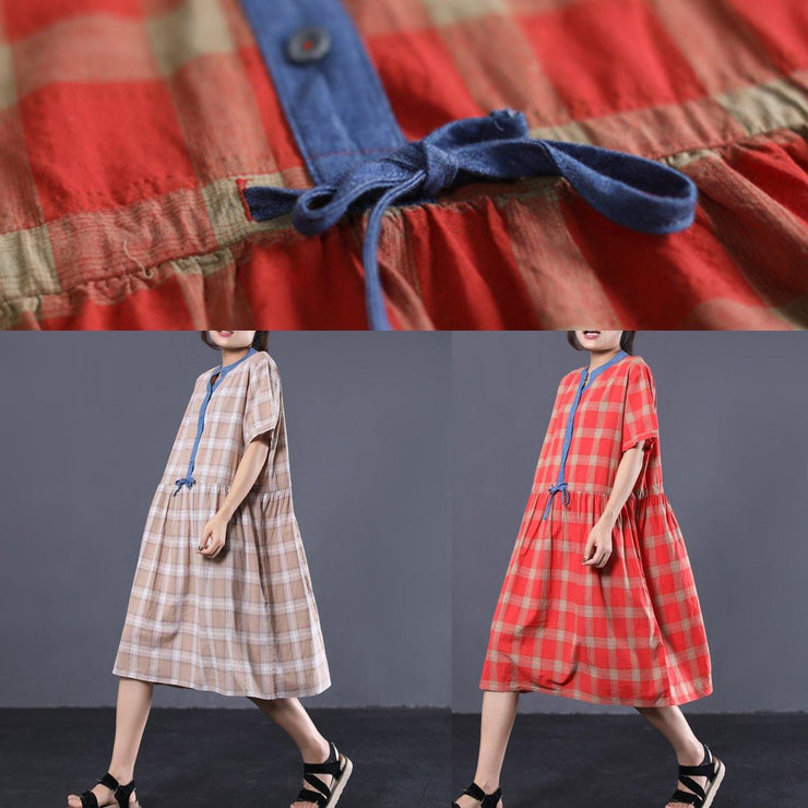 Style red plaid cotton clothes For Women patchwork color long summer Dresses