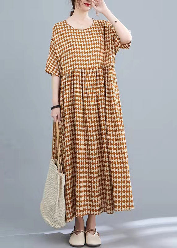 Style O Neck Cotton Linen Dress Half Sleeve