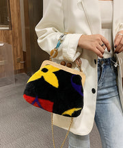 Stylish Acrylic Fuzzy Fur Fluffy Patchwork Messenger Bag