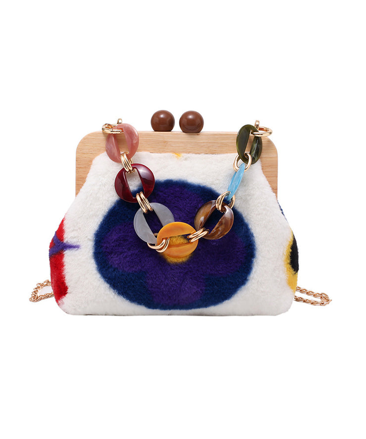 Stylish Acrylic Fuzzy Fur Fluffy Patchwork Messenger Bag